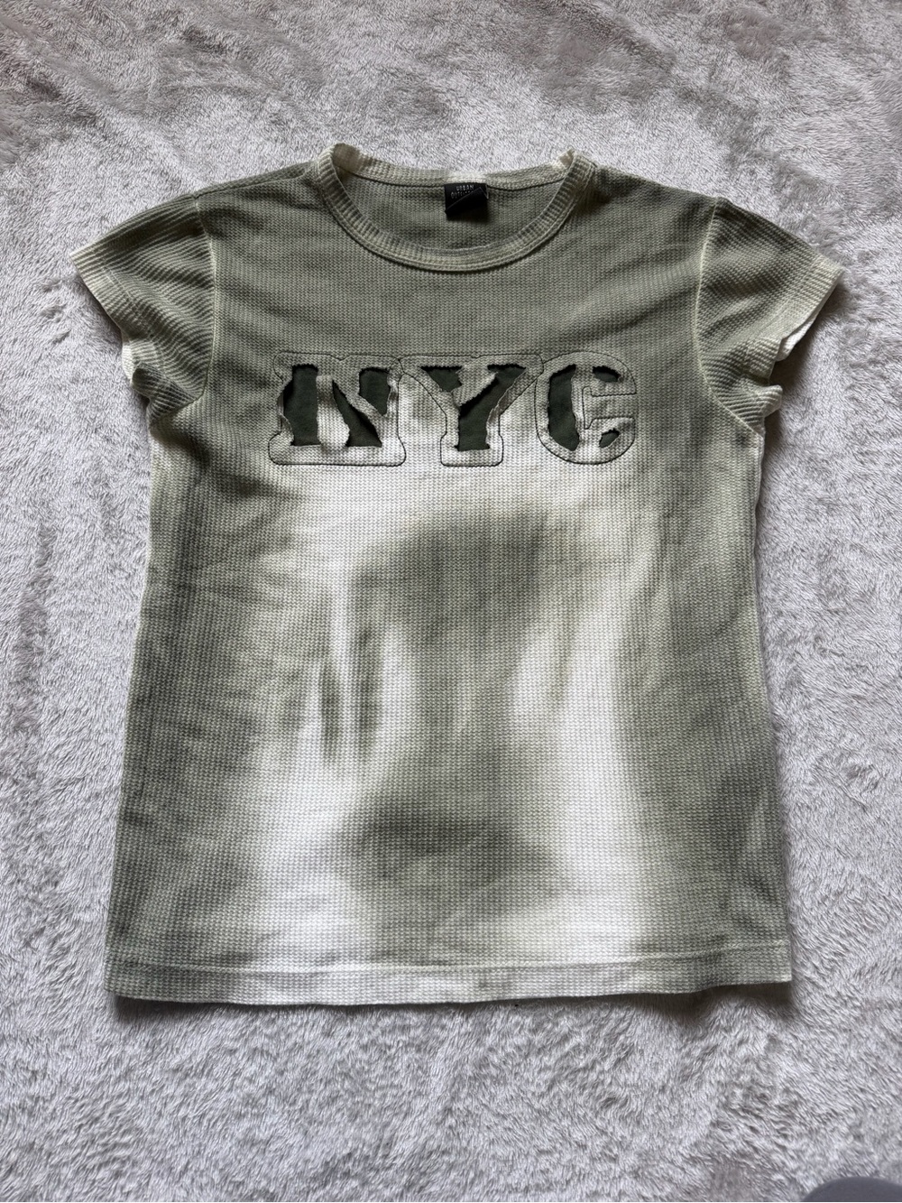 Urban Outfitters Olive Green NYC Cutout Short Sleeve Top